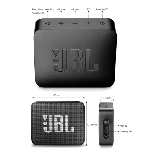 JBL GO 2 Waterproof Bluetooth Speaker – Portable & Wireless